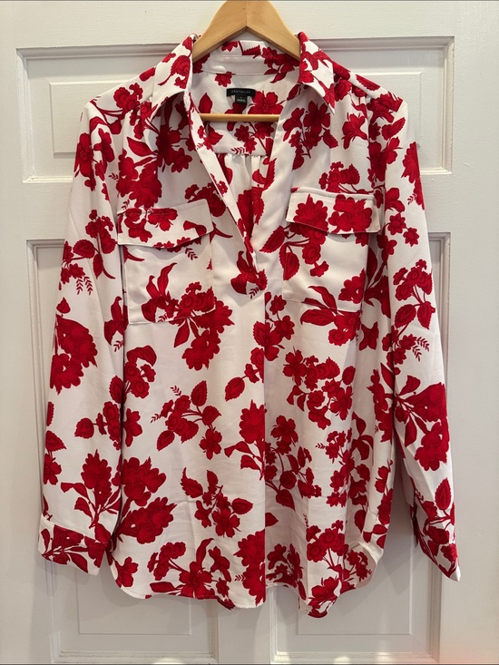 Ann Taylor Tops - Ann Taylor White Blouse with Red Floral Print